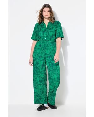 Studio Untold Midikleid Jumpsuit Loose Fit Blätter-Print - Grün
