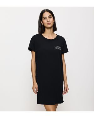 Triumph Nachthemd Nightdresses NDK X weich, atmungsaktiv, gerippter Rundhalsausschnitt, Kurzarm - Schwarz