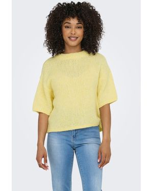 Jdy Kurzarmpullover LINEA /S PULLOVER O-NECK KNT NOOS Kunstfaser, Rippstrick - Gelb