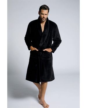 JP1880 Bademantel Homewear Mikrofaser Bindegürtel, Langform, Materialmix - Schwarz