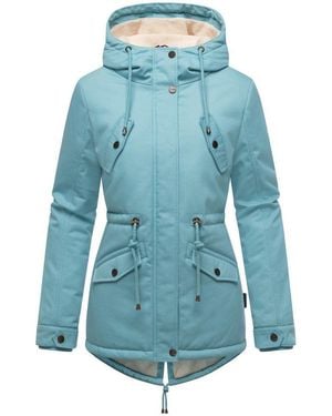 Marikoo Winterjacke Manolya Stylischer Kurzmantel Mit Weichem Teddyfell-Futter - Blau