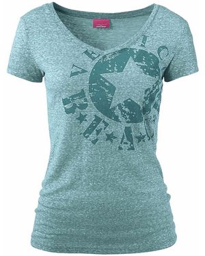 Venice Beach Strandshirt mit Logo-Druck aus melierter Ware, Vintage-Look, sportlich-casual - Blau