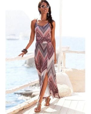 Lascana Midikleid Mit Sommerlichem Print Und Schlitz, Jerseykleid Leichtes Sommerkleid, Strandkleid, Spaghettikleid Mit Geraffter Taille - Mehrfarbig