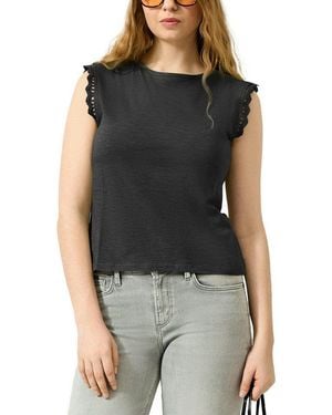 QS Rundhalsshirt Mit Häkel-Details An Der Schulter - Schwarz