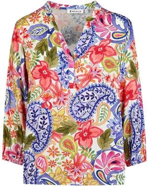 Bicalla Blusentop Bluse mit Paisley- und Blüten-Print in Blau/Rot - Pink