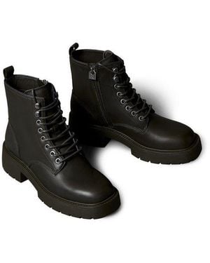Calvin Klein Chunky Lace Up Zip Boot Schnürboots Schnürstiefelette, Plateauboots, Festival, Mit Anziehlasche - Schwarz