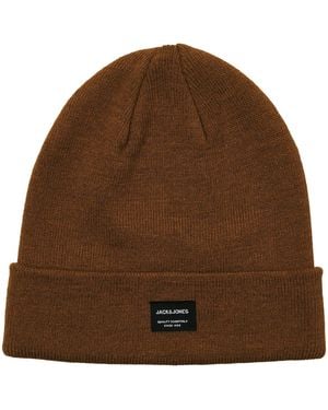 Jack & Jones Strickmütze Beanie JACDNA mit aufgesticktem Logo-Patch - Braun