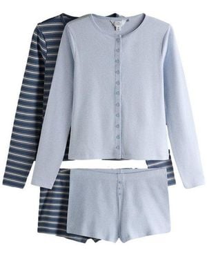 The Set Pyjama Schlafanzug, Langarmtop & Shorts, 2Er-Pack (4 Tlg) - Blau