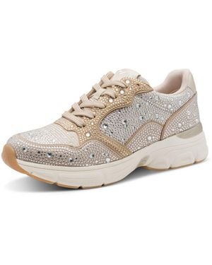 Marco Tozzi Plateausneaker Freizeitschuh, Halbschuh, Schnürschuh Mit Glänzenden Strasssteinen - Schwarz