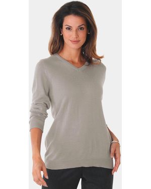 Goldner Strickpullover Atmungsaktiver Merinopullover mit V-Ausschnitt - Grau