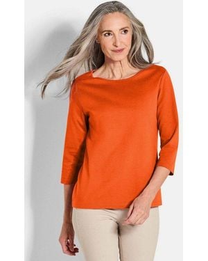 Goldner Print-Shirt Basic Shirt Mit U-Boot-Ausschnitt Baumwollshirt Im Klassischen Design Mit 3/4-Arm, Rundhalsausschnitt - Orange