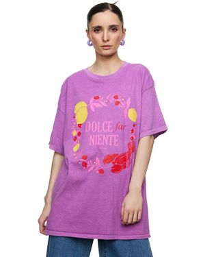Worldclassca Oversized Print DOLCE FAR NIENTE T-Shirt Sommer Oberteil - Lila