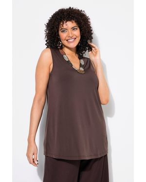 Ulla Popken Longtop Top Perlenstickerei A-Linie V-Ausschnitt ärmeloos - Lila