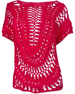 Passioni Strickpullover Grobstrick-Kurzarm-Pullover in Koralle - Rot