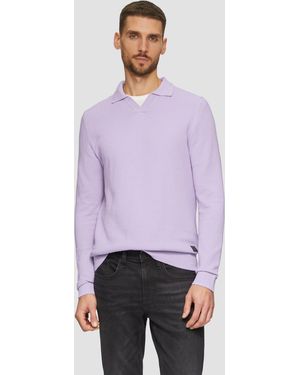 S.oliver Strukturierter Strickpullover mit Polokragen Logo - Lila