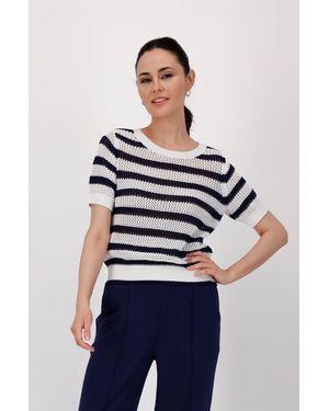 Monari Strickpullover Pullover Ajour Ringel Mit Rundhalsausschnitt - Blau