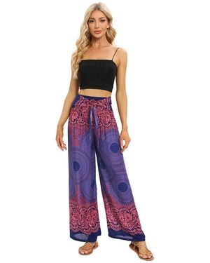 YRIIOMO Loungepants Boho inspirierte hose mit weitem Bein, hoher Taille und - Lila