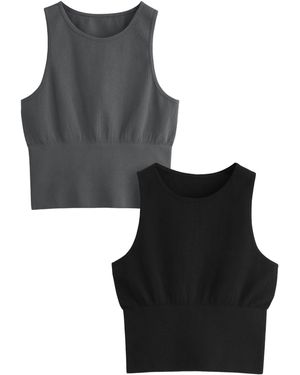 The Set Shirttop 2er-Pack nahtlose, gerippte Trägertops (2-tlg) - Schwarz