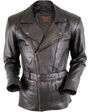 Md'M Motorradjacke Längere Klassischen Look Klassische Motorrad Chopper Leder Jacke - Schwarz
