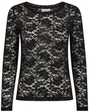 Freequent Langarmshirt Style Saldo Mit Spitzen-Details Transparenter Look - Schwarz