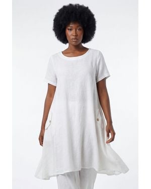 YC Fashion & Style Leinenkleid – luftiges Oversized Tunika-Kleid – One Size 34–44 dekorative Knopfdetails - Weiß
