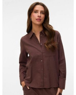 Vero Moda Langarmbluse Vmcaia Ls Shirt Wvn Noos Baumwollmischung, Regular Fit, Mit Leinen - Braun