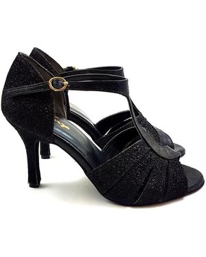 Dancing Queen Glow Twinkle Tanzschuhe Glitter Sandalette Absatz 7.0 cm - Schwarz