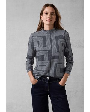 Cecil Langarmshirt mit grafischem Muster - Blau