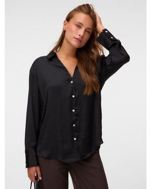 Vero Moda Hemdbluse Vmsommer Ls Button Shirt Wvn Noos Kunstfaser, Regular Fit - Schwarz