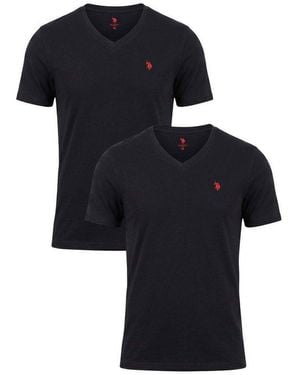 U.S. POLO ASSN. T-Shirt Usriider Herren V-Neck 2Er Pack – Baumwollmix Basic Moderne V-Ausschnitt Shirts Mit Weichem Tragegefühl - Schwarz