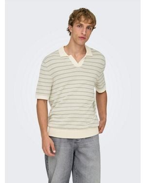 Only & Sons Polokragenpullover Onstilo Reg Ss Split Neck Knit Noos Baumwolle, Regular Fit - Natur