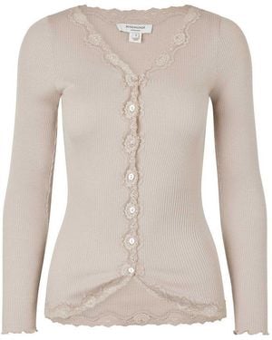 Rosemunde Strickjacke Babette Silk Cardigan Mit Seide Vintage-Spitzenbesatz, Perlmuttknopfleiste, Langarm, Seidenmix - Braun