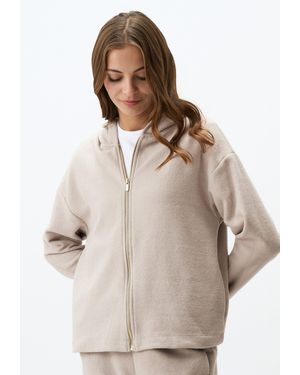 Jimmy Key Langärmlig Kapuze Strick Fleece Cardigan - Natur