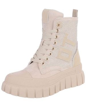 Ital-Design Damen Schnürboot Mit Plateausohle Und Chunky-Look Sneakerboots (92497622) Keilabsatz/Wedge Sneakers High - Natur