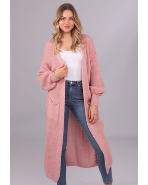 YC Fashion & Style Longstrickjacke Basic Strickjacke Cardigan Verschlusslos mit Einschubtaschen - Pink