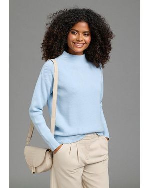 Laura Scott Strickpullover Mit Stehkragen Mit Hüftlanger Passform Aus Weicher Viskosemischung - Blau