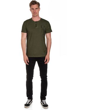 Rusty Neal T-Shirt mit schicker Knopfleiste - Mehrfarbig