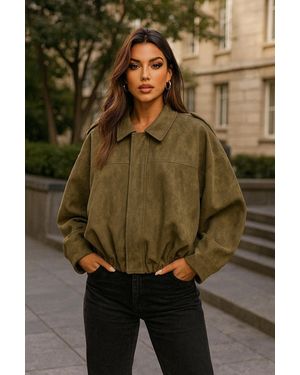 Worldclassca Lederimitatjacke Wildlederoptik Bomberjacke Zip Trench Übergangs Blouson Neue Kollektion - Grün