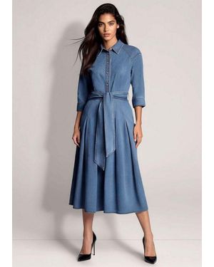 Madeleine Midikleid Jeanskleid Mit Kellerfalten Hemdkragen, Knopfleiste & Raglan-3/4-Arm - Blau