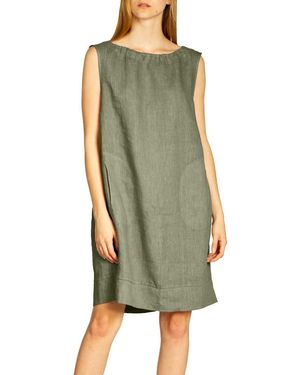 Caspar Sommerkleid SKL017 lässiges knielanges Sommer Leinenkleid - Grün