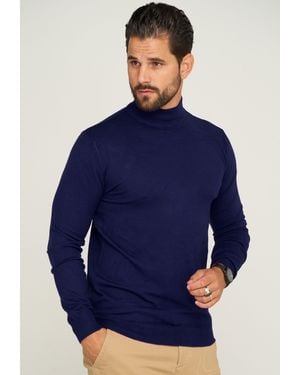behype Rollkragenpullover BHFLORO Feinstrick Stehkragen-Pullover - Blau
