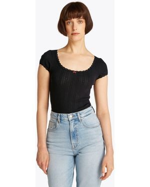 Tommy Hilfiger T-Shirt TJW SLIM SH POINTELLE SS TEE EXT Spitze, mit Lochmuster - Schwarz