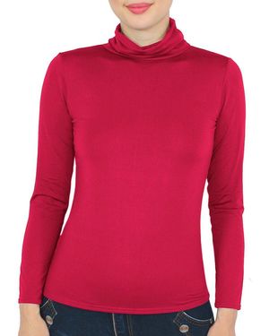 dy_mode Rollkragenshirt Rollkragen Thermo Shirt Rolli Langarmshirt mit Innenfutter Angeraute Innenseite - Rot