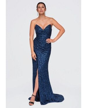Ombre Abendkleid Damen Abendkleid Mit Herz-Ausschnitt Und Pailletten M (Kein Set, 1-Tlg) - Blau