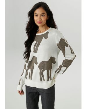 Aniston SELECTED Strickpullover mit trendiger und großflächiger Jacquardmusterung - Grau