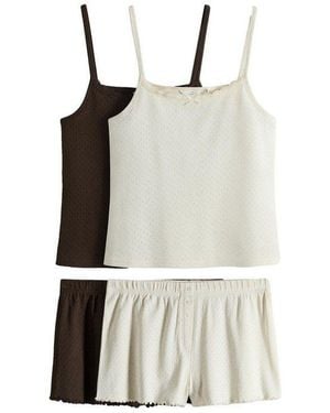 The Set Pyjama Kurzer Pointelle-Schlafanzug, 2Er-Pack (4 Tlg) - Braun