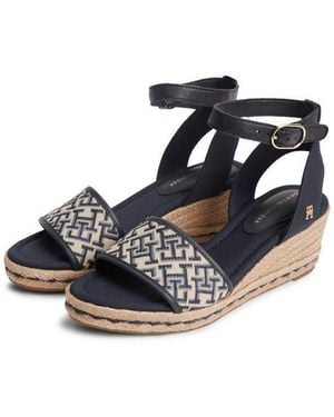 Tommy Hilfiger Th Mid Espad Wedge Jacquard Keilsandalette Sommerschuh, Riemchensandale Mit Kontrastreicher Th-Stickerei - Schwarz