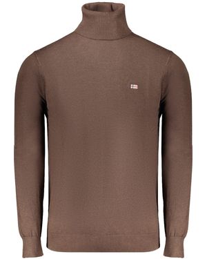 Norway 1963 Strickpullover Eleganter pullover: Braun, Rollkragen & Stickerei