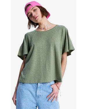 Roxy T-Shirt Time For Palm Tree Kurzarm, Mit Rundhalsausschnitt, Aus Baumwolle Und Polyester - Grün