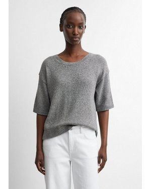Comma, Kurzarmpullover Strickpullover Pullover Aus Mouliné-Strick - Grau